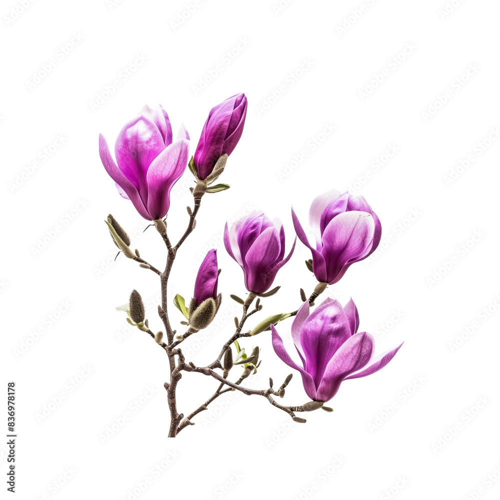 Fototapeta premium Purple Magnolia Flowers Bloom In Solitude, Their Regal Presence A Vision Of Beauty Against The Blank Canvas