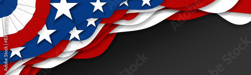 United States american cockade,  flag USA patriotic banner, background, web, greeting card, poster, holiday cover, label, flyer, layout. Patriotic Social media print for presentation, information