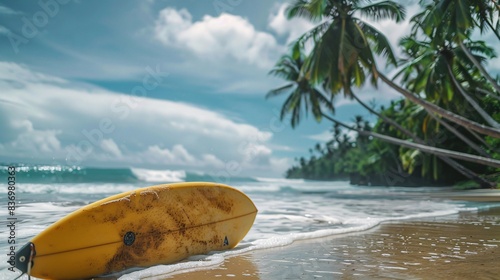 surf and palm on tropical beach