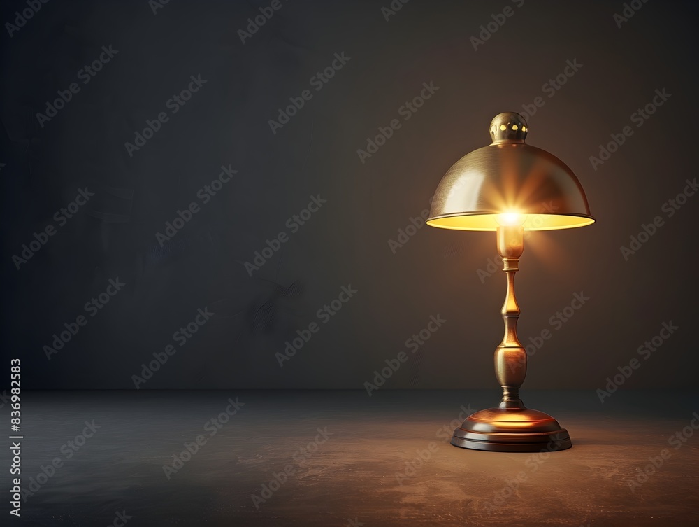 Antique Brass Lamp Emitting Warm Glow on Dark Minimalist Background Antique Brass Lamp Emitting Warm Glow on Dark Minimalist Background
