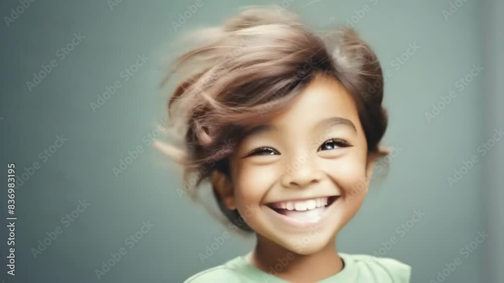 young girl portrait expressing a wide smile and joy emotion, isolated - 4k stock video footage animation AI young girl portrait expressing a wide smile and joy emotion, isolated - 4k stock video footage animation AI