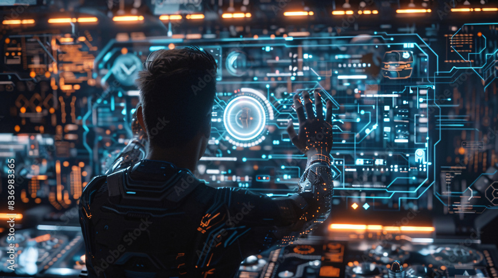 User engaging with a smart assistant in a futuristic digital interface User engaging with a smart assistant in a futuristic digital interface