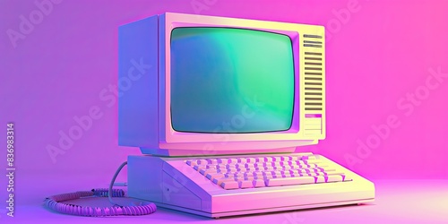 Retro Computer with Neon Lights photo