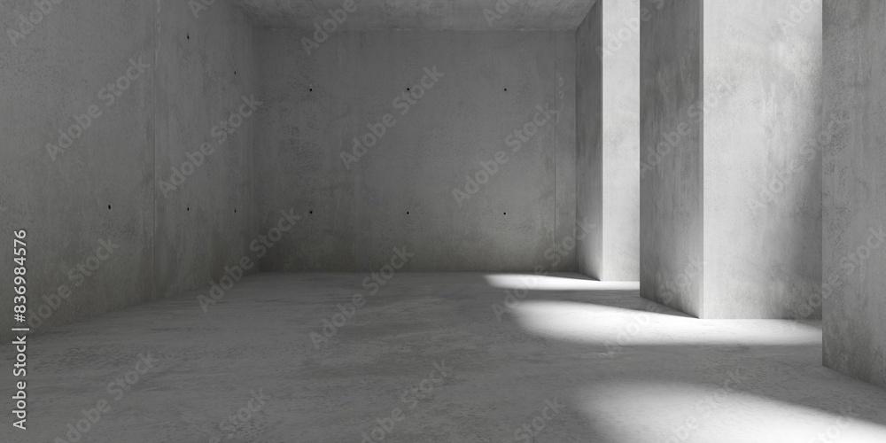 Random Inner Wall ภาพประกอบสต็อก Abstract empty, modern concrete room with sunlight in ...