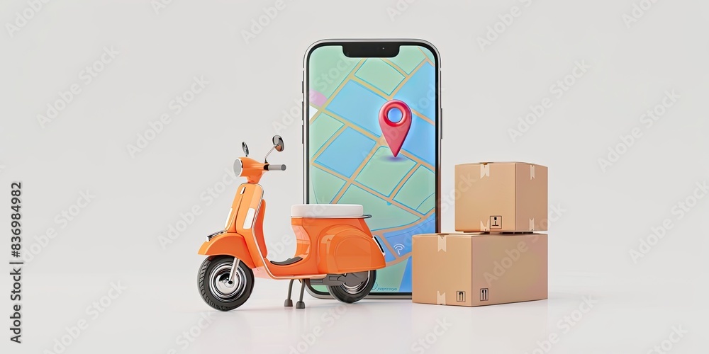 a image of a scooter and a phone with a map on the screen a image of a scooter and a phone with a map on the screen