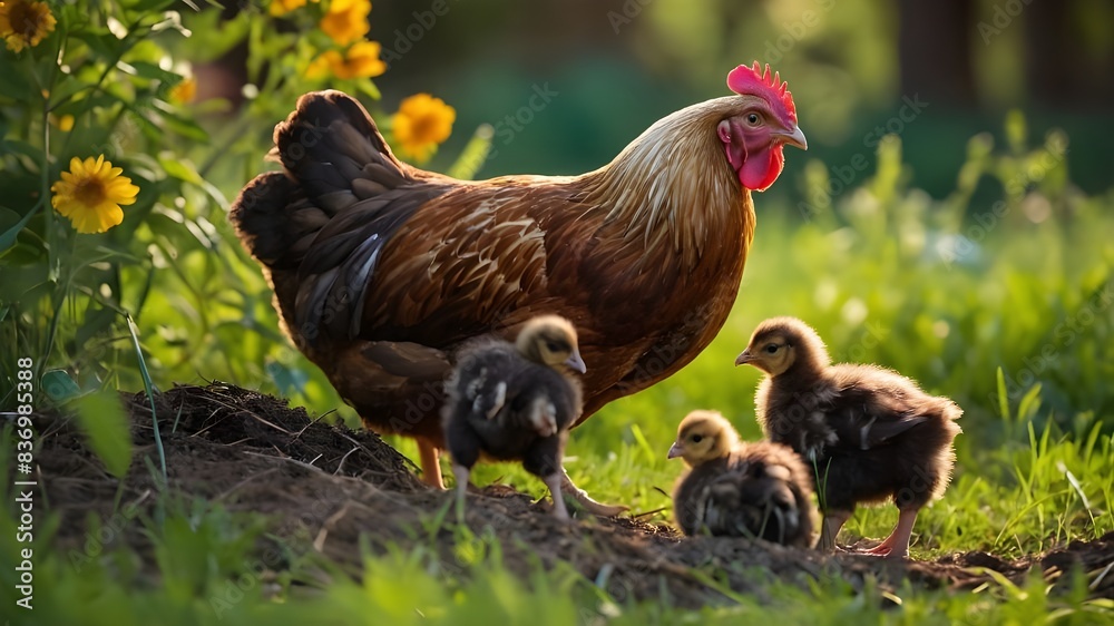 A Hen with her chicks 