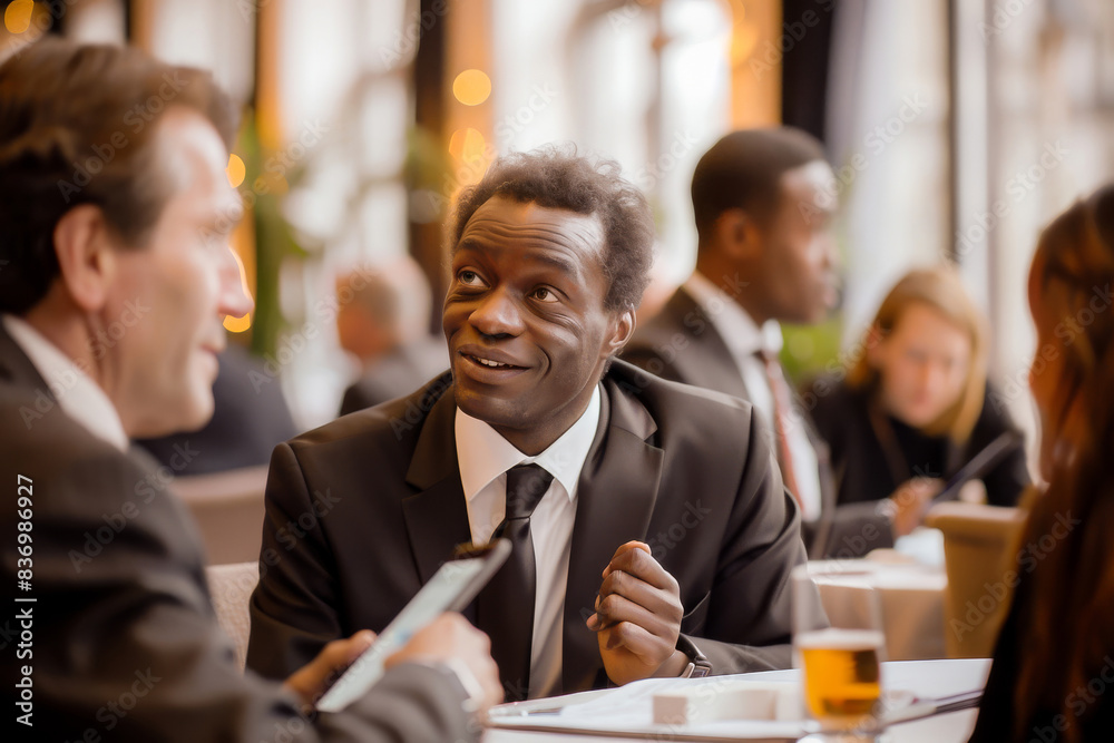 Business professionals engaging in a meaningful conversation during a meeting at the office. Business professionals engaging in a meaningful conversation during a meeting at the office.