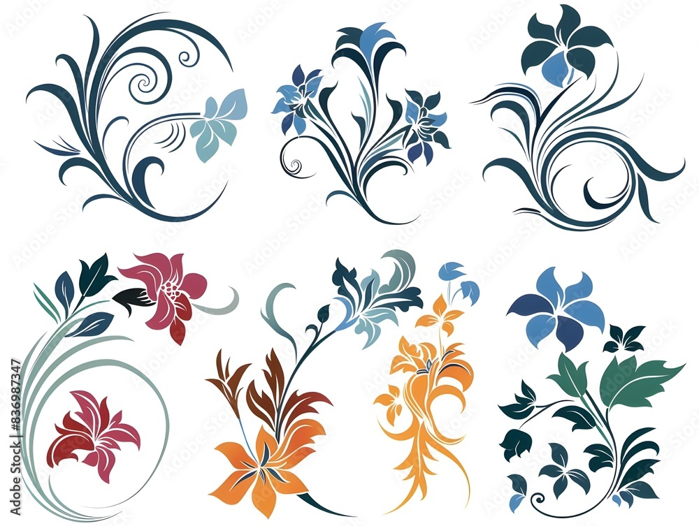 set of floral elements set of floral elements