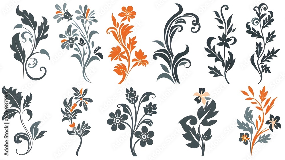 set of floral elements set of floral elements