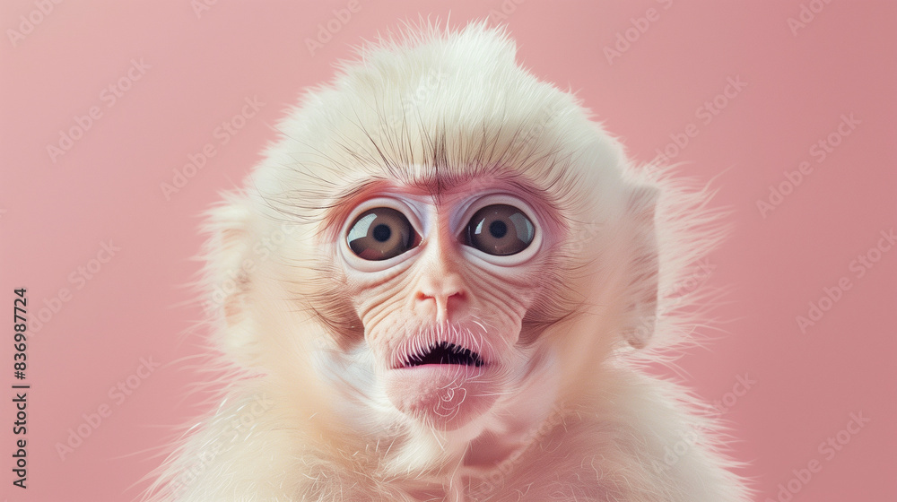 Close-Up Portrait of Adorable Baby Monkey on Pink Background Close-Up Portrait of Adorable Baby Monkey on Pink Background