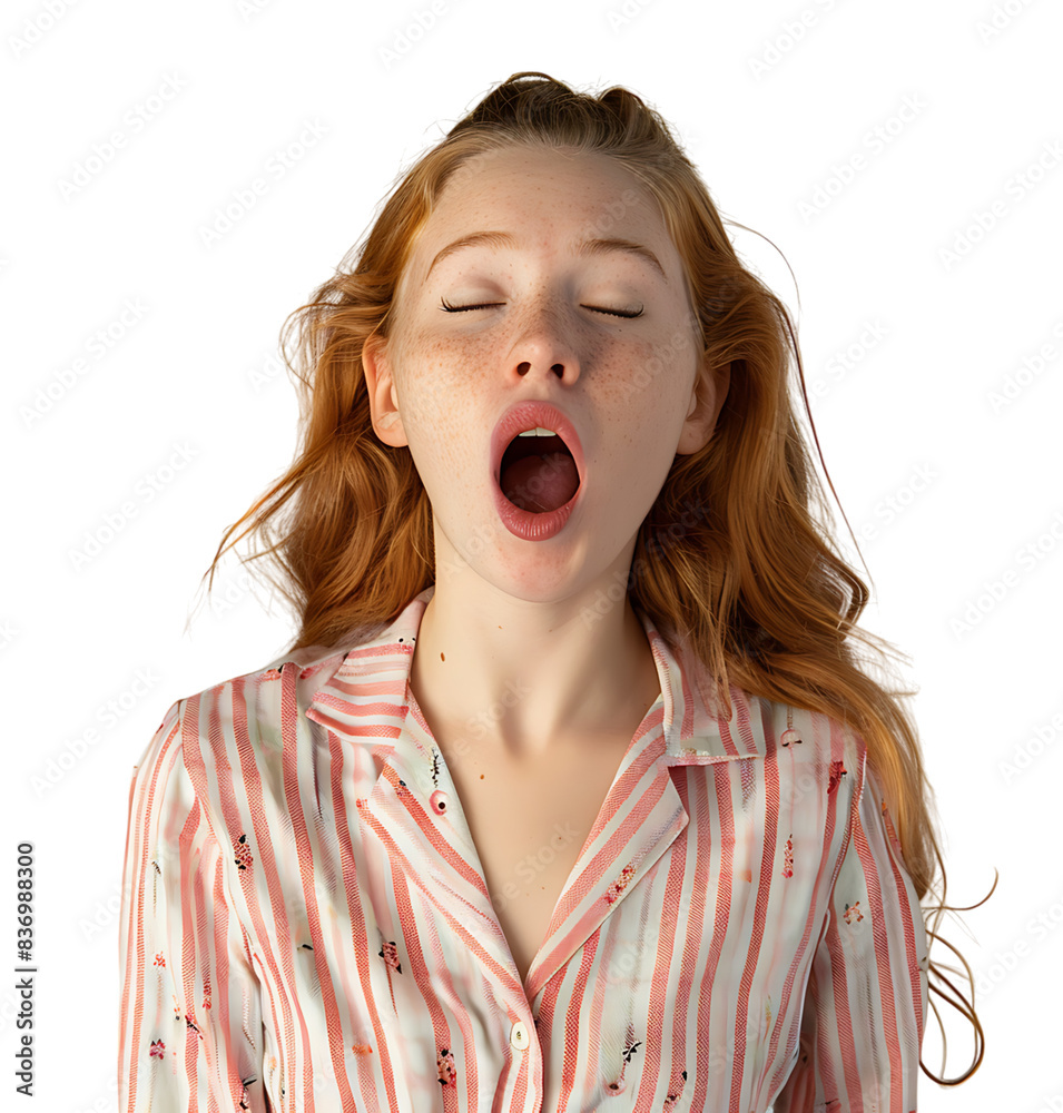 portrait of teenage girl in pyjama shirt and yawning on isolated transparent background portrait of teenage girl in pyjama shirt and yawning on isolated transparent background