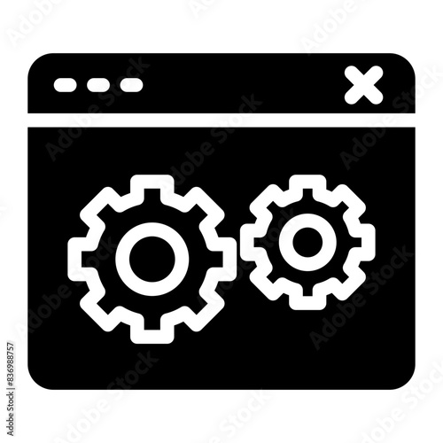 browser with gear, tech support icon