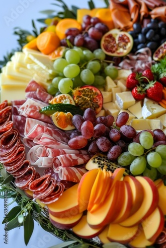 Exquisite Charcuterie Board Displaying Artisanal Cheeses  Cured Meats  and Fresh Fruits for Gourmet Food Connoisseurs