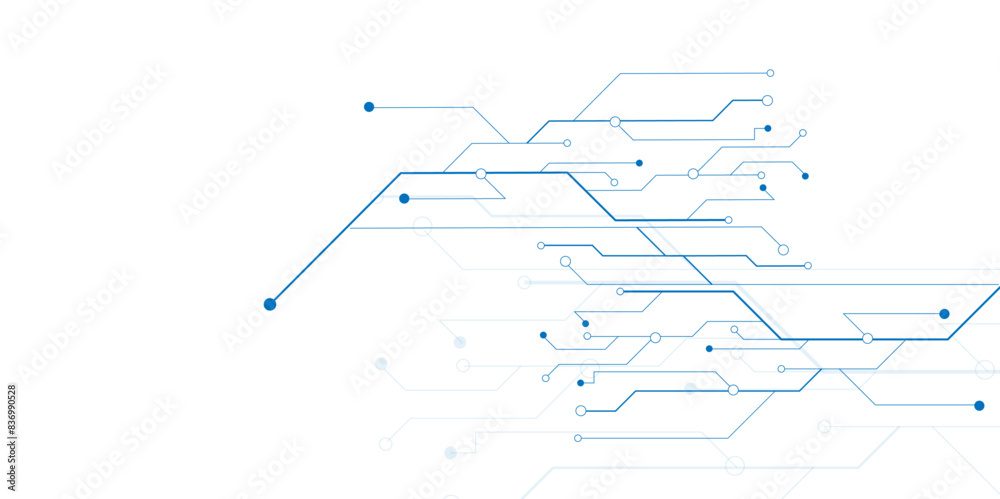 Abstract white background technology line and dots. Vector circuit board illustration. White background with blue technology circuit. Abstract white background technology line and dots. Vector circuit board illustration. White background with blue technology circuit.