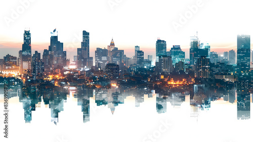 bangkok city downtown at twilight time in thailand isolated on white background, pop-art, png