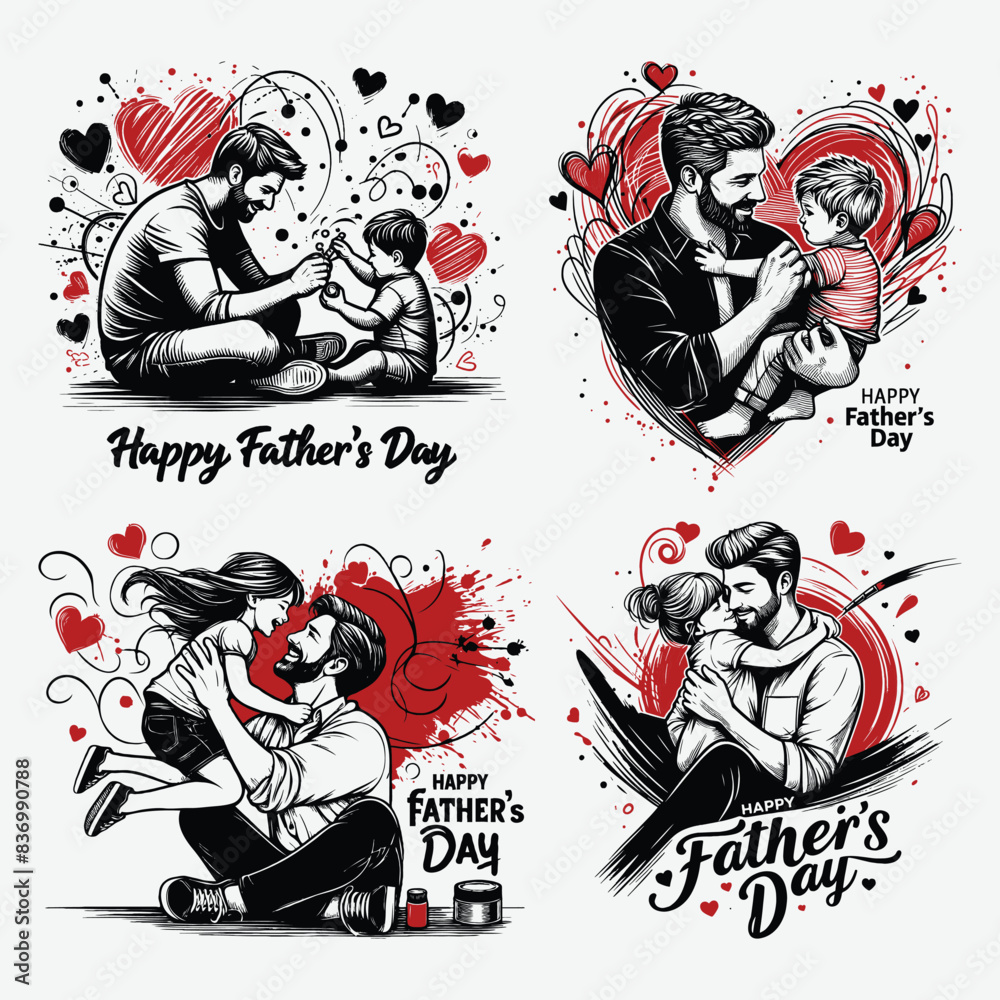 Obraz premium Happy Father’s Day vector collection vintage style