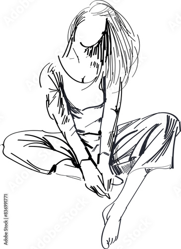Relaxed beautiful girl. graphic illustration