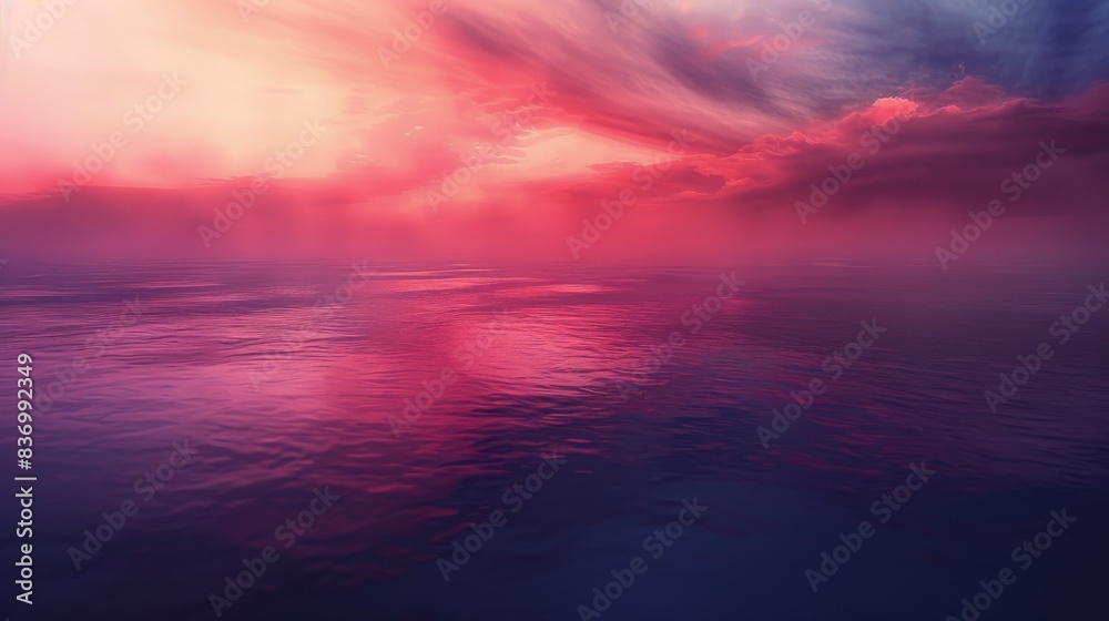 Obraz premium Serene Ocean Sunset with Vibrant Pink and Purple Clouds Reflecting on Water Surface
