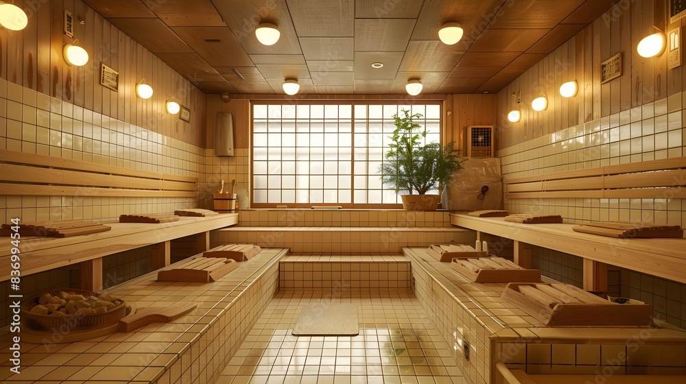 Authentic Japanese Sento style Public Bathhouse with Communal Benches ...