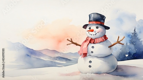watercolor painting of snowman with empty space © Iqbal