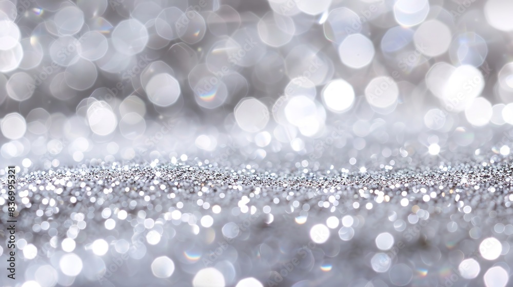 Abstract White and Silver Glitter Background with Bokeh Lights for Wedding Invitation and Banner Design