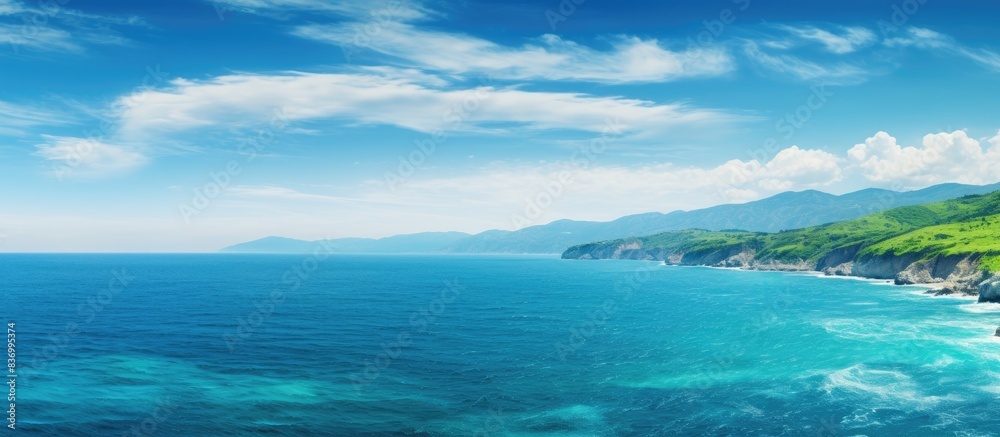 natural wonder when the tones of green and the blue of the sea come together. Creative banner. Copyspace image