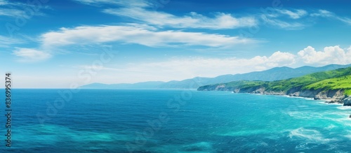 natural wonder when the tones of green and the blue of the sea come together. Creative banner. Copyspace image