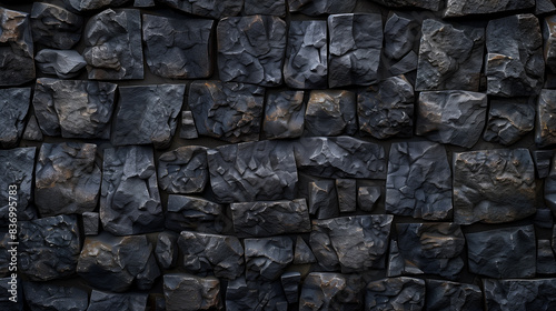 Dungeon stone wall of ancient castle or fortress with weathered and cracked bricks in close up view.  Century historical rock black stonewall background closeup view wallpaper 