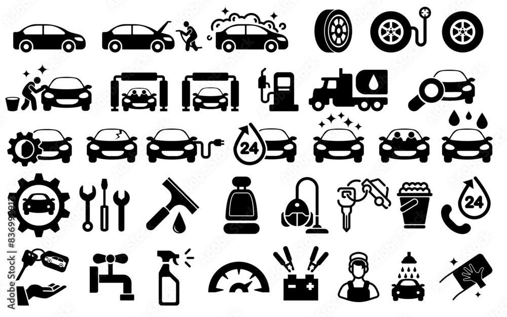 Car maintenance and car wash icon collection Car maintenance and car wash icon collection