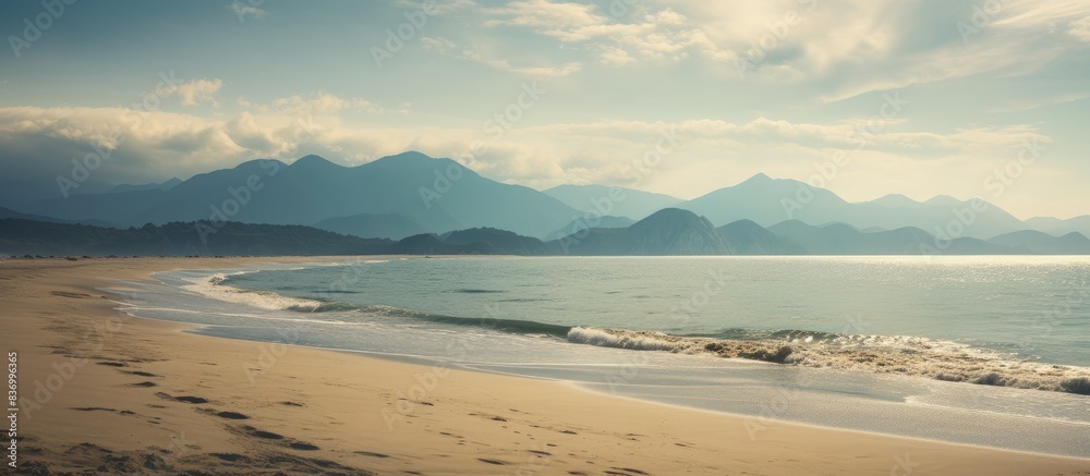 Fototapeta premium Beautiful beach the mountains. Creative banner. Copyspace image