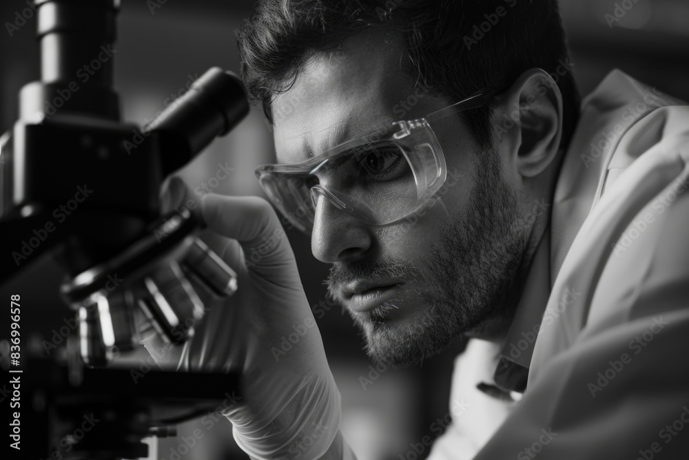 Scientist examining microscopic sample Scientist examining microscopic sample