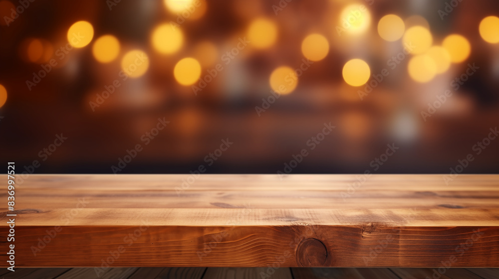 Wooden tabletop with blur yellow light background Wooden tabletop with blur yellow light background