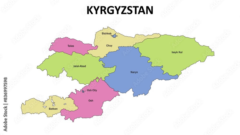 Kyrgyzstan Map. State and district map of Kyrgyzstan. Detailed colourful map of Kyrgyzstan. Kyrgyzstan Map. State and district map of Kyrgyzstan. Detailed colourful map of Kyrgyzstan.