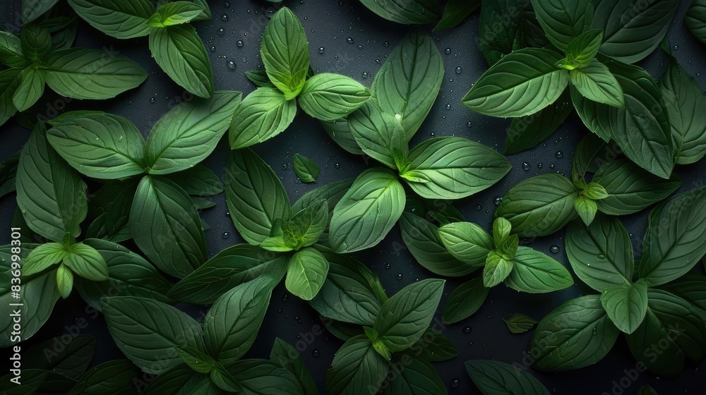 Lush green mint leaves with a hint of light, filling the frame with freshness and vibrant natural beauty Lush green mint leaves with a hint of light, filling the frame with freshness and vibrant natural beauty