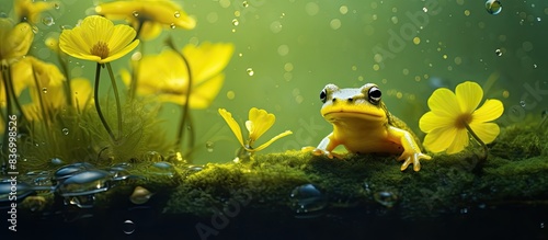 The buttercup lives in or near the water like a frog hence the name Ranunculus. Creative banner. Copyspace image photo