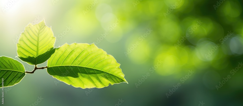 Morning sun light in a green leaf. Creative banner. Copyspace image Morning sun light in a green leaf. Creative banner. Copyspace image
