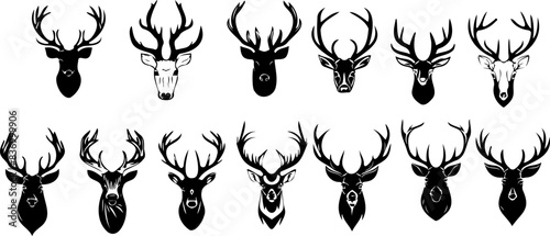 Silhouette set of deer head