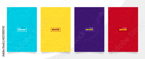 Flat Cover design set. modern abstract fluid effect pattern. Layout for business background, certificate, invitation, brochure, template. Vector Illustration in Blue, Yellow, Purple and Red Color.