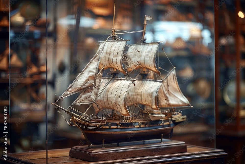 Detailed model ship in a museum display case Stock Photo | Adobe Stock