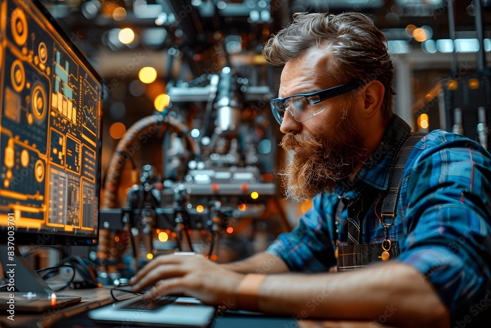 Engineer Working on Advanced Robotics System in Modern Industrial Setting for Technology and Innovation Projects Engineer Working on Advanced Robotics System in Modern Industrial Setting for Technology and Innovation Projects