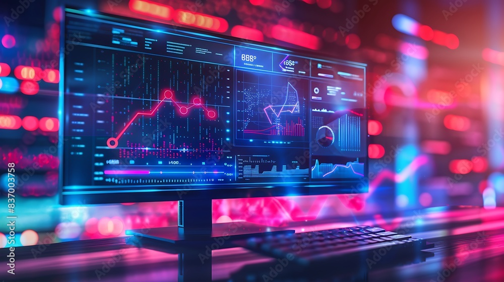 The digital realm with a real photo capturing a computer monitor displaying an abstract network monitoring dashboard. alive with real-time data analytics dynamic graphs and system health indicators. The digital realm with a real photo capturing a computer monitor displaying an abstract network monitoring dashboard. alive with real-time data analytics dynamic graphs and system health indicators.
