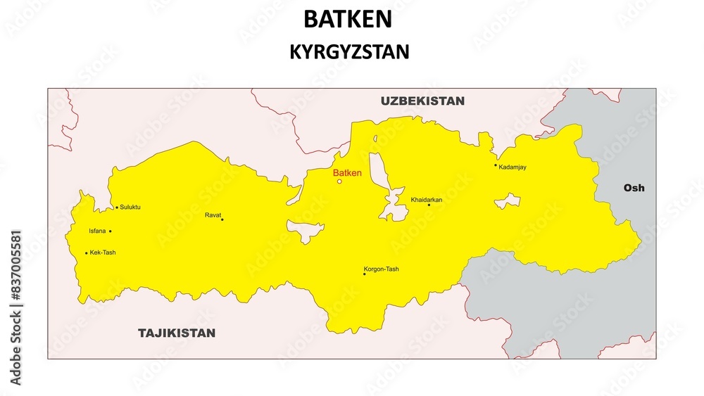 Fototapeta BATKEN Map. Major city map of BATKEN. Political map of BATKEN with country capital.