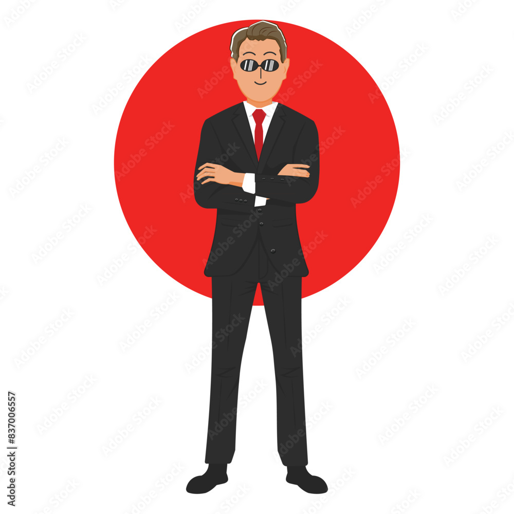 Confident Businessman in Black Suit with Red Tie and Sunglasses - Vector Illustration Confident Businessman in Black Suit with Red Tie and Sunglasses - Vector Illustration