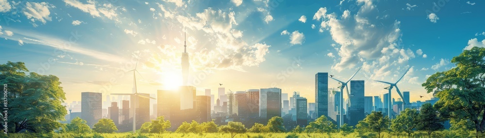 Obraz premium Artistic illustration of renewable energy sources powering a city