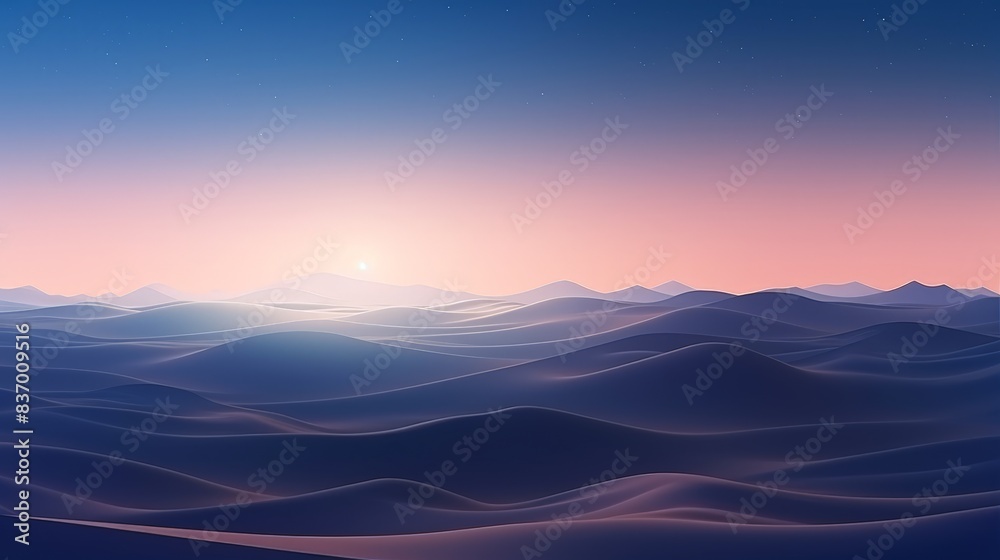 Dawn Landscape, with Desert Sand Dunes. Empty Modern Wallpaper with Cool Gradient Starry Sky Dawn Landscape, with Desert Sand Dunes. Empty Modern Wallpaper with Cool Gradient Starry Sky