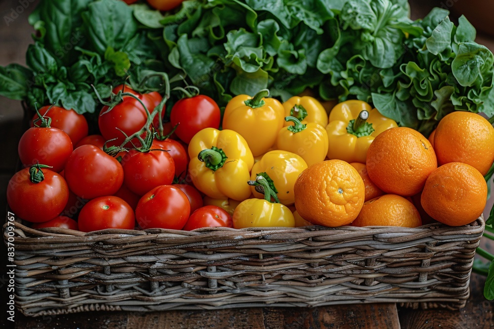 A close-up still-life shot of a variety of fresh, vibrant vegetables and fruits A close-up still-life shot of a variety of fresh, vibrant vegetables and fruits