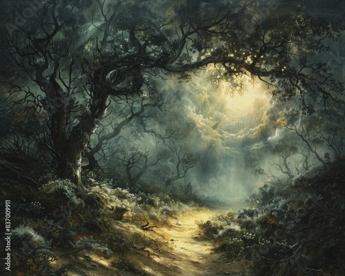 Mystical landscapes painted with light and shadow beckoned the viewer to step into a fantastical dream. photo