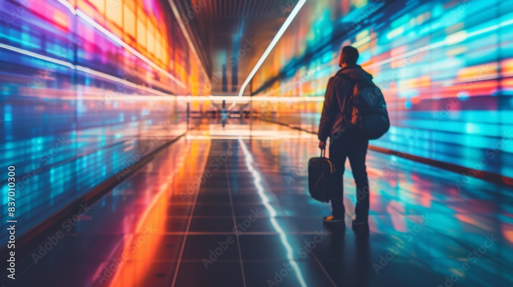 Photo of a lone tourist exploring the latest technological innovations and advances in the urban space of the future. --no text --ar 16:9 --quality 0.5 Job ID: 0620b19c-10a2-41c3-927f-7872b02b4f95 Photo of a lone tourist exploring the latest technological innovations and advances in the urban space of the future. --no text --ar 16:9 --quality 0.5 Job ID: 0620b19c-10a2-41c3-927f-7872b02b4f95