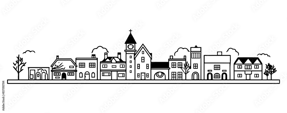 Naklejka premium Silhouette of a city, black vector icon, generated AI
