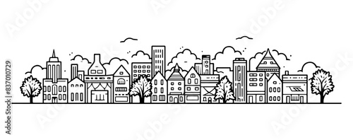 Silhouette of a city, black vector icon, generated AI
